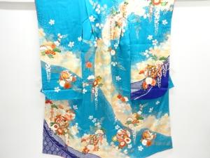 アンティーク　鈴に花鳥模様刺繍着物